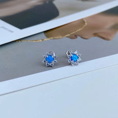 Aetolia fine jewelry 925 Sterling Silver CZ cubic zirconia Flower Earring Flower Shape White Blue Opal Stud Earrings for women