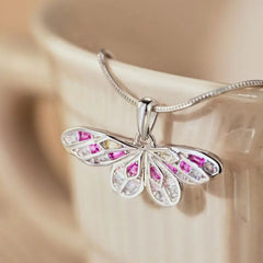 Aetolia Exquisite Pink Dragonfly Pendants For Women Necklace Hollow Butterfly Snake Chain Link Colourful Cubic Zirconia Necklaces