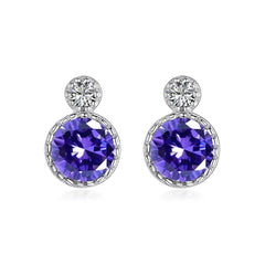 Aetolia Korean New Design Round Austrian Crystal Earrings Blue Purple Pink Stone White 18k Gold Plated Hypoallergenic Earrings for Women