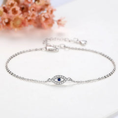 Aetolia High Quality Luxury Women Real 925 Sterling Silver Bracelet Eye Of Evil Blue Stone Link Tennis Bracelets Bangles For Women