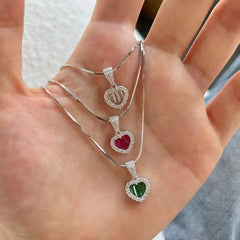 Aetolia Wholesale Price Trendy Fine Jewelry Heart Shape Necklace Wedding Elegant Gift Ruby Green Cz Zirconia Heart Pendants For Women