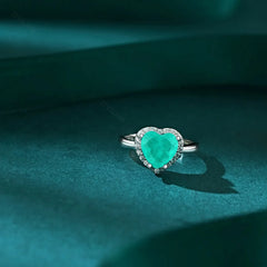 Aetolia Customized Cubic Zircon Wedding Jewelry 925 Sterling Silver Ring Emerald Heart Shape Synthetic Paraiba Rings For Women