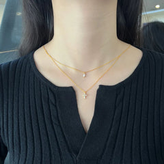 Aetolia Cross Charm Cubic Zirconia Necklace Double Deck Chain Jewelry 18K Gold Plated 925 Sterling Silver Layer Necklaces For Women