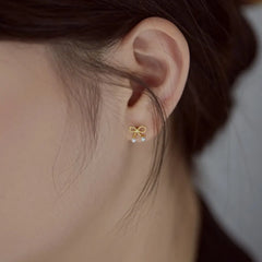 Aetolia Trendy Jewelry Wholesale New Arrival Fashion White 18K Gold Plated Earring Women Elegant Bowknot Pearl Earrings Stud