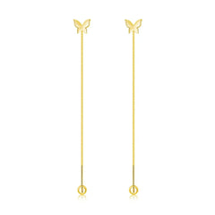 Aetolia New Arrival butterfly shape long tassel line screw earring 18K gold color S925 jewelry sterling silver stud earrings