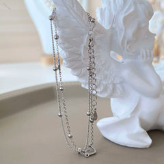 Aetolia minimalist hollow heart double layers stackable extension chain 18K gold bead link chain 925 sterling silver bracelet