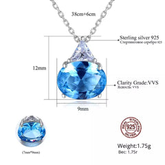 Aetolia 925 Sterling Silver 18K Gold Plated Sky Blue Oval Gemstone Pendant Necklace SN0428
