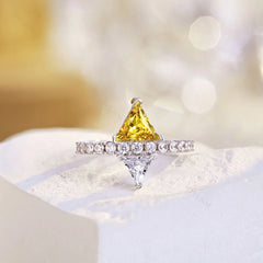 Aetolia 8A Cz Cubic Zirconia Yellow Diamond Engagement Wedding Ring S925 Sterling Silver Double Triangles Shape Rings For Women