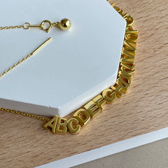 Aetolia Wholesale Sterling Silver 925 Sliding Ball Adjustable Chain Alphabet Popular DIY 26 Initial Letter Charm Pendant Necklace