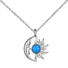 Aetolia New Design 18K Gold Plated S925 Silver Pendant Sun And Moon Necklace Blue Opal Personality Star Necklaces For Women