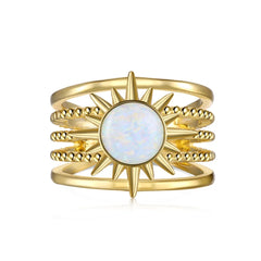Aetolia Bijoux Femme 18K Gold Plated Open Adjustable Ring Multi-Layer S925 Silver Blue Opal Ring Oval Round Sun Rings For Women