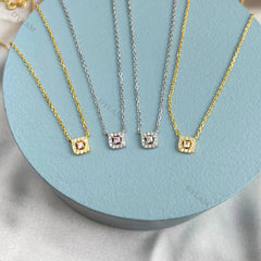 Aetolia Brand New Pink Color Cubic Zircon Dainty Necklaces Sterling Silver 925 Stone Pendant Necklace for Women
