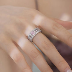 Aetolia High Quality Baguette Diamond S925 Silver Eternity Band Jewellery Pink Cz Cubic Zircon Ring Square Cluster Rings For Women