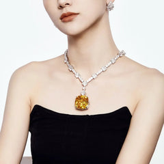 Aetolia High Quality Elegant Fine Jewelry Personality Yellow Square Cz Cubic Zircon Necklace S925 Sterling Engagement Wedding Supplies