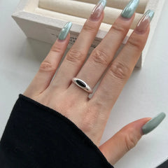 Aetolia New Unique Classic Design Resizable Open S925 Sterling Silver Ring White Black Onyx Oval Rings For Women Jewelry Set