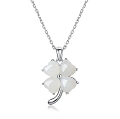 Aetolia S925 Sterling Silver 18K Gold-Plated Hotan Jasper Fine Exquisite Lucky Four Leaf Clover Clover Pendant Necklaces For Women Lady