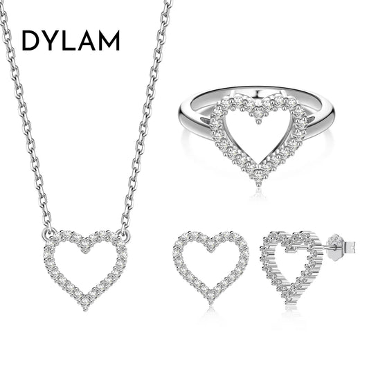 Aetolia S925 Silver Choker Shiny Cubic Zircon Hollow Sweet Heart Pendants For Women Stud Earrings Necklaces Rings Jewelry Sets