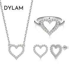 Aetolia S925 Silver Choker Shiny Cubic Zircon Hollow Sweet Heart Pendants For Women Stud Earrings Necklaces Rings Jewelry Sets