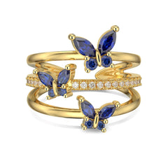 Aetolia New Design Minimalist Geometric 18K Gold Plated Butterfly Ring Light Luxury Jewelry Cz Blue Emerald Rings For Women