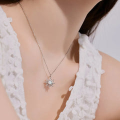 Aetolia S925 Silver Blue Stone Opal Necklace Female 18K Gold Sunflower Sun Pendant Chain Sparkling Necklaces For Women Jewelry Set