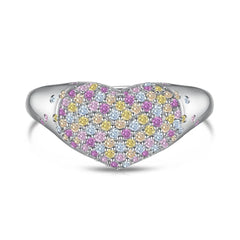 Aetolia Open Adjustable Heart S925 Sterling Silver Ring Eternity Band Rainbow Pink Diamond Wedding Cz Cubic Zirconia Rings Jewelry Women