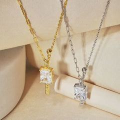 Aetolia Dainty Non Tarnish Waterproof Cz Square Cubic Zirconia 18K Gold Plated Necklace Jewelry Diamond Pendant Necklaces Women