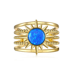 Aetolia Bijoux Femme 18K Gold Plated Open Adjustable Ring Multi-Layer S925 Silver Blue Opal Ring Oval Round Sun Rings For Women