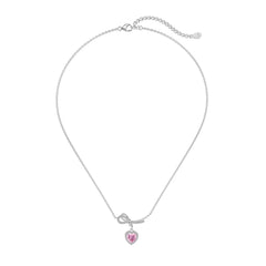 Aetolia Luxury Exquisite Bow-Tied Love S925 Sterling Silver Necklace Pendant Chain Cubic Zircon Pink Heart Necklaces For Women