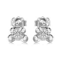 Aetolia Cute Style Bling 18K Gold Plated Teddy Jewelry S925 Sterling Silver Earring Cz Cubic Zircon Bear Stud Earrings For Women