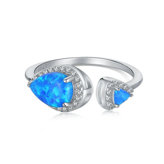 Aetolia CZ Cubic Zirconia 925 Sterling Silver ring New Arrival Pear-Shaped Fire White blue Opal Open Adjustable Rings for Women