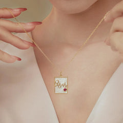 Aetolia New Arrivals Mother's Day Gift MAMA Necklace 925 sterling Silver 18k Gold Rhodium Plated Square Pendant Necklace