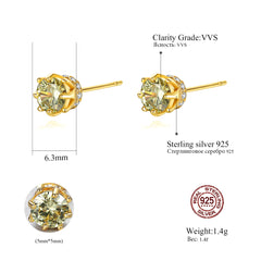 Aetolia 925 Sterling Silver 18K Gold Plated Round Green CZ Diamond Solitaire Stud Earrings SE440