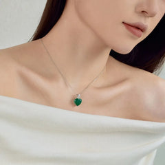 Aetolia Wholesale Jewelry S925 Silver Green Emerald Heart Necklaces For Women Big Cz Cubic Zircon Diamond Heart Pendant Necklace