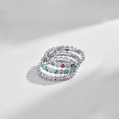 Aetolia Cubic Zirconia Signet Resizable Blue Gemstone Turkish Good Luck Gift Jewelry Eye of the Evil Ring 925 Sterling Silver For Women