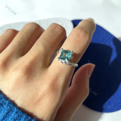 Aetolia Punk Handmade Jewelry lightweight Sterling Silver 925 Lava Style Open Ring Fine Polishing Square Cut Cubic Zircon Rings