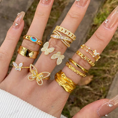 Aetolia Non Tarnish Jewelry Custom Adjustable Open 925 Sterling Silver Ring Set Anillos 18K Gold Plated Butterfly Rings For Women