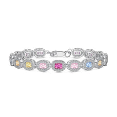 Aetolia Boho Rainbow Pink Stone Adjustable S925 Sterling Silver Bracelet For Women Cubic Zircon Tennis Bracelets Rings Jewelry Set