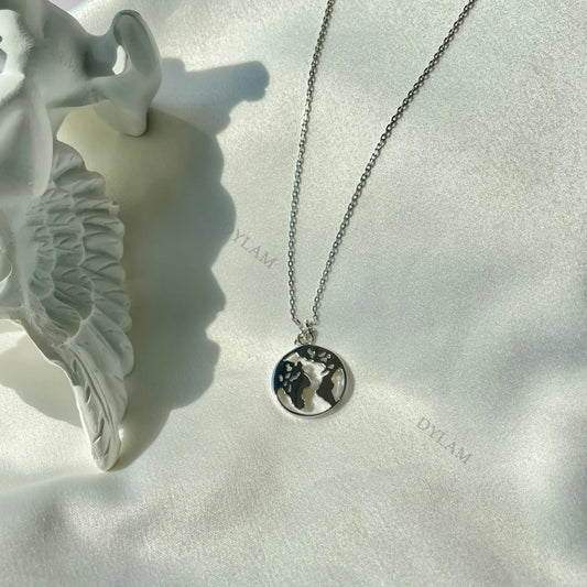 Aetolia Fashion Necklaces Korean 18k Gold Filled Men Chain Bohemian Style 925 sterling silver Coin World Map Necklace Jewelry