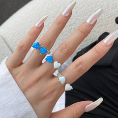 Aetolia No Moq Wholesale Price Simple Rings For Women Jewelry Fashion Unique Heart Shape Open S925 Sterling Silver Blue Opal Ring