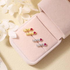 Aetolia Anti Tarnish Super Hot Sale Romantic MAMA Series "LOVE" Sign With Red Heart Shape Zircon Silver Earrings for Mother's Day