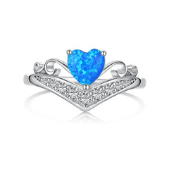 Aetolia S925 Sterling Silver Heart Star 5A Cz Cubic Zirconia Ring Wedding Engagement Promise Blue Opal Rings Jewelry Women
