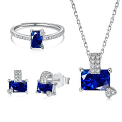 Aetolia Good Price Fine S925 Silver Cz Jewelry Set Pear Flower Shape Stud Earrings Pendant Necklaces Blue Sapphire Rings For Women