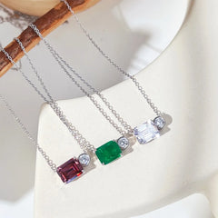 Aetolia Trendy Dainty 925 Sterling Silver Chains Necklace Square Shape Cubic Zirconia Womens Necklaces Colorful Emerald Charm Pendant