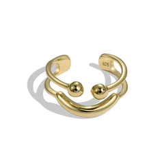 Aetolia Minimalist Smiling Face S925 Sterling Silver Ring Adjustable Open Statement 18K Gold Plated Jewelry Rings For Women