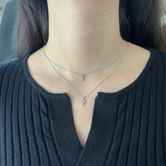 Aetolia Cross Charm Cubic Zirconia Necklace Double Deck Chain Jewelry 18K Gold Plated 925 Sterling Silver Layer Necklaces For Women
