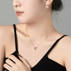 Aetolia Fine Jewelry Hypoallergenic 18K Gold Plated Heart Necklace 925 Silver Pink Zirconia Necklaces For Women Daughter Wife Gift