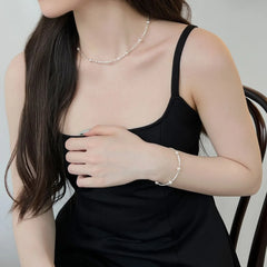 Aetolia Minimalism 925 Broken Silver Beads Charm Necklace Clavicle Chain Shell Pearl Necklaces For Women Bracelet Jewelry Set