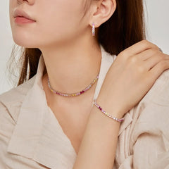 Aetolia Rainbow Adjustable Zircon Tennis Chain Bracelet Jewelry Women Multicolored S925 Silver Iced Out Diamond Tennis Bracelet