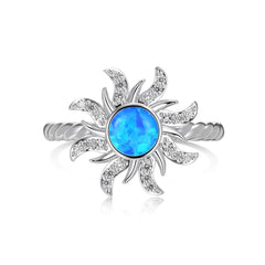 Aetolia Wholesale Finger Jewelry 925 Sterling Silver Blue Opal Ring Cubic Zirconia Stone 18K Gold Plated Sun Shape Ring For Women