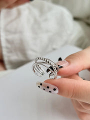 Aetolia Dainty Design In Stock S925 Sterling Silver Rhodium 18K Gold Plated Multiple Layer Beaded Intersect Adjustable Women Rings women